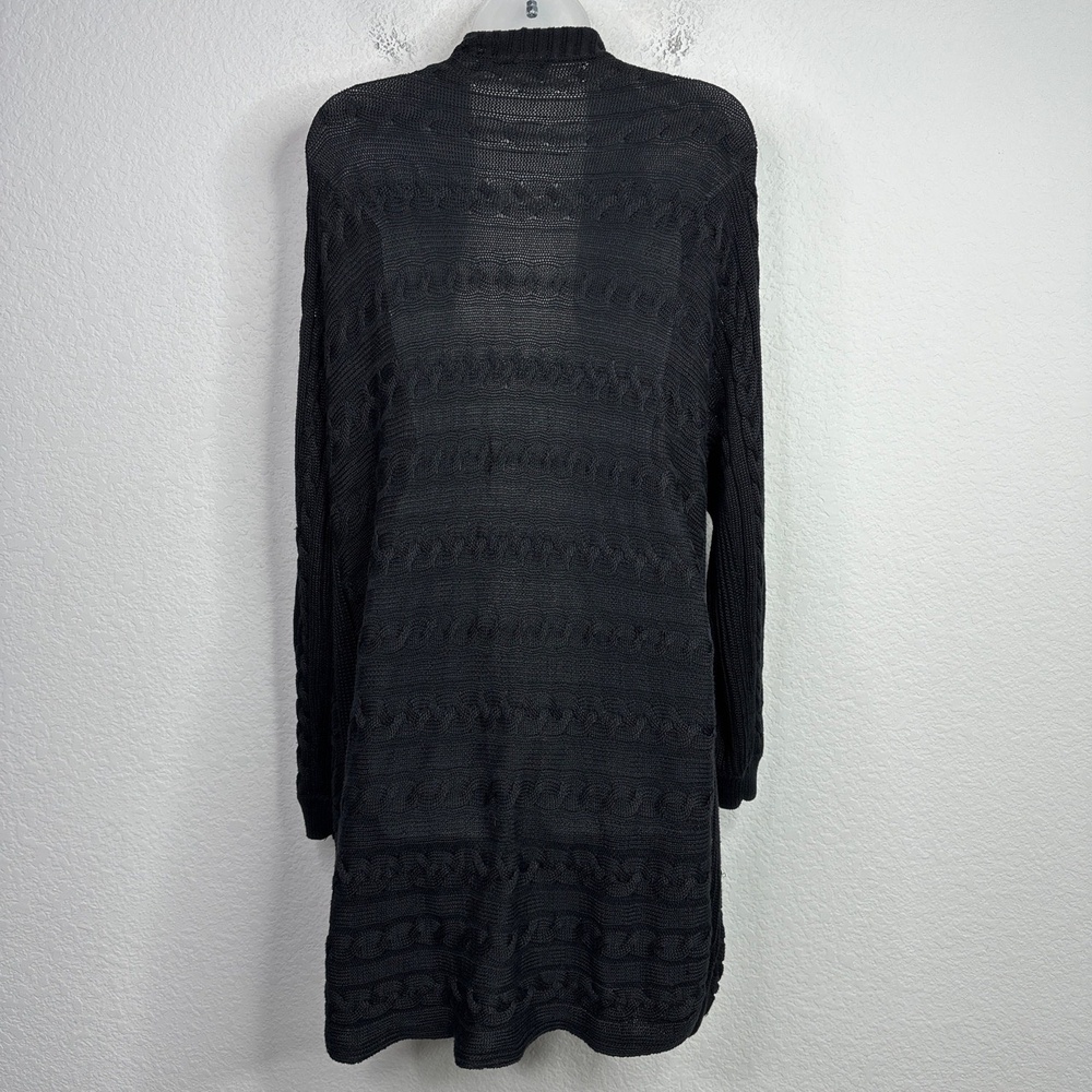 Lauren Ralph Lauren Cardigan Women L Black Cable Knit Cottagecore Boho Fisherman - Picture 2 of 11